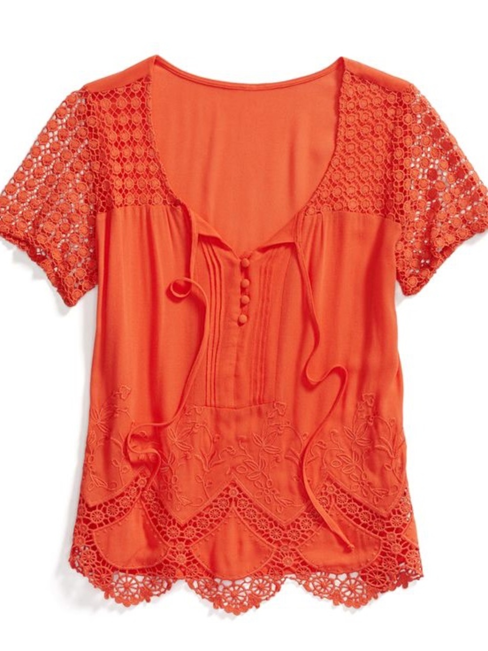 Skies Are Blue Stitch Fix Orange Embroidered Crochet Lace Top - Women’s Medium